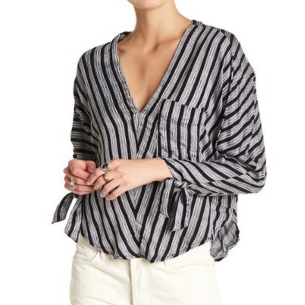 Free People Black Striped Top